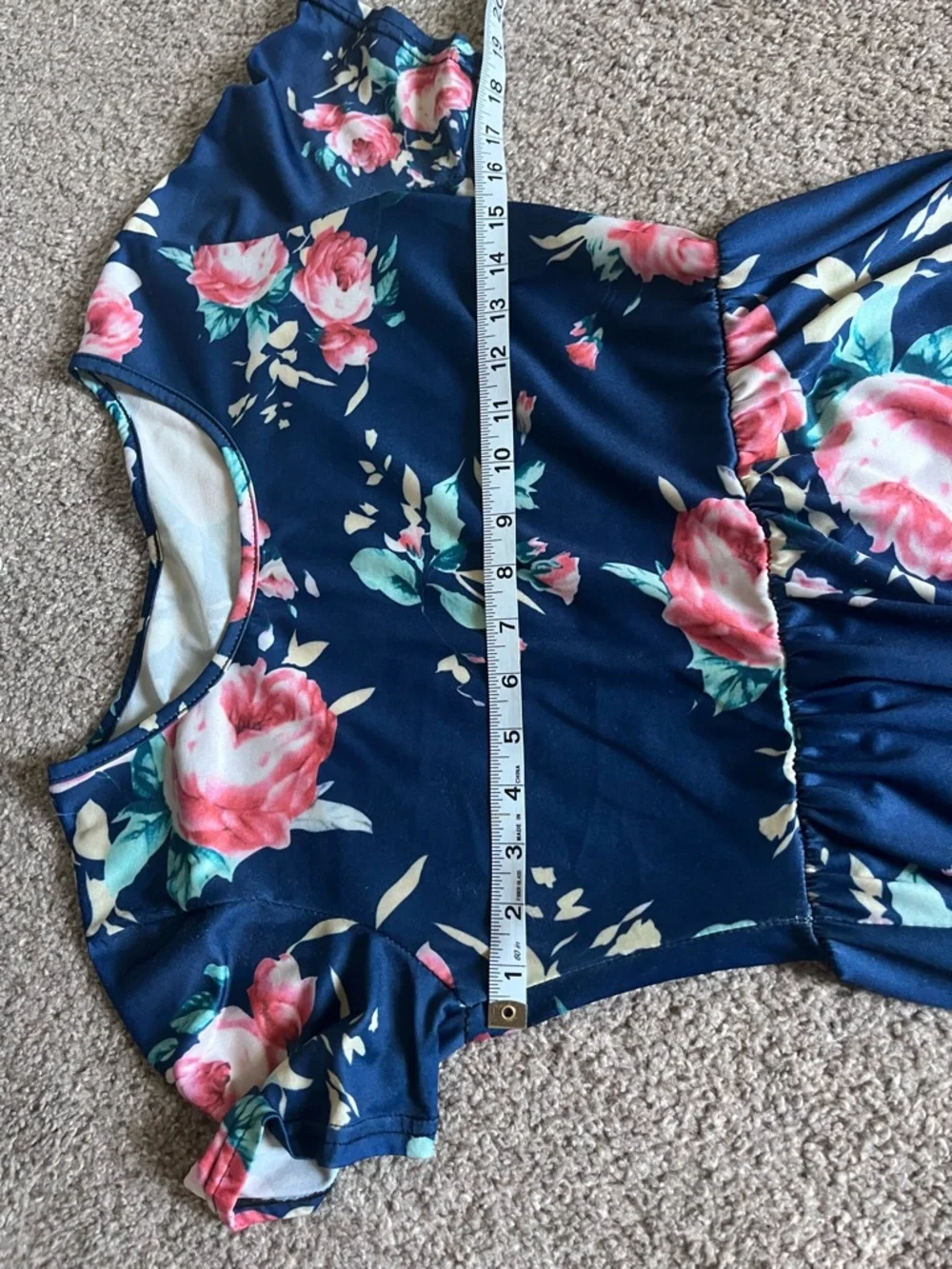 Women’s Navy Blue Floral Maxi Dress - Pink Rose Print - Picture 4 of 5